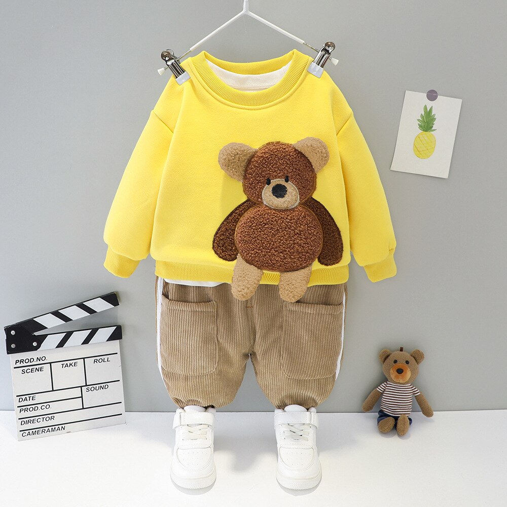 Winter Mode Baby Meisje Kleding Kinderen Jongens Katoen Dikker T-shirt Broek 2 Stuks Sets Peuter Casual Kleding Kids Trainingspakken: BO litixiong FYellow / 2T