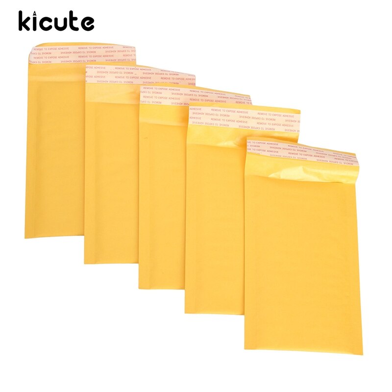 Kicute 50pcs Newest Kraft Bubble Mailers Padded Envelopes Yellow Self Sealing Bags 120x180mm Office School Stationery