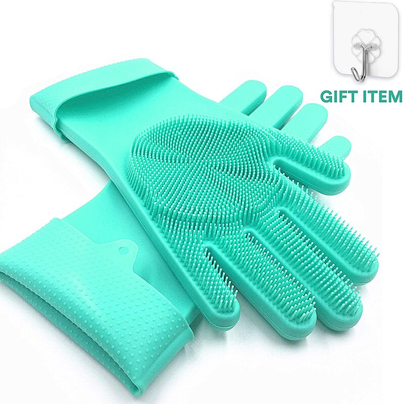 Guantes de esponja para limpiar platos, de silicona, mágicos, multifunción, 1 par, goma de lavado de silicona, guantes para fregar para limpieza de cocina