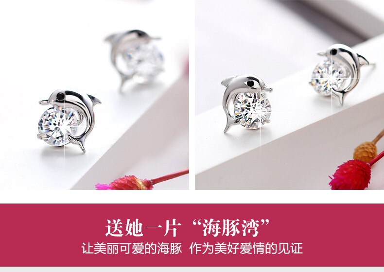 Joyería de plata de ley 925 auténtica para mujer, aretes pequeños con cierre de tuerca con forma de delfín,