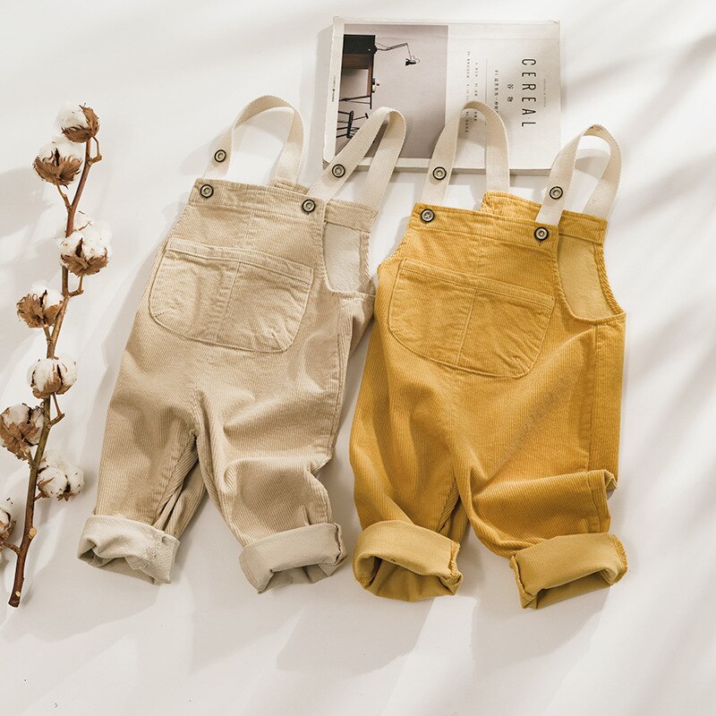 Toddler Kids Overalls Korean Big Pocket Jumpsuit for Girls High Corduroy Boys Pants Casual Baby Child Pants