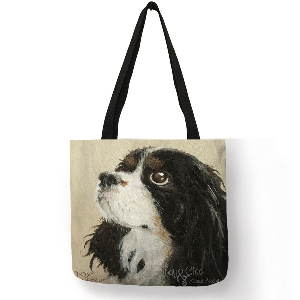Vrouwen Handtas Charles Spaniel Olieverf Print Tote Bag Lady Meisjes Office School Travel Schoudertas Herbruikbare Boodschappentassen: 003