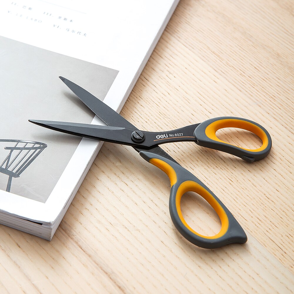 DELI Scissors E6027 Teflon coated Soft-touch 175mm 6-4/5 inch home office scissor hand craft scissors stationery