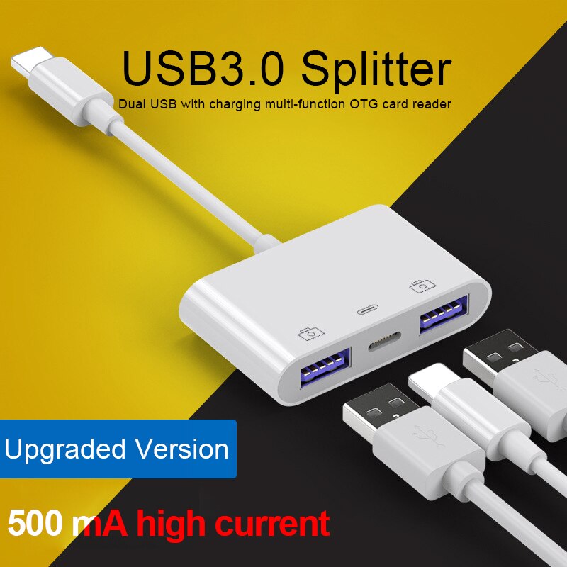 UTHAI For iPhone iPad Dual USB 3.0 Adapter Splitter Support IOS13 Lightning Fast Charging Keyboard U Flash Drive Mouse Connector