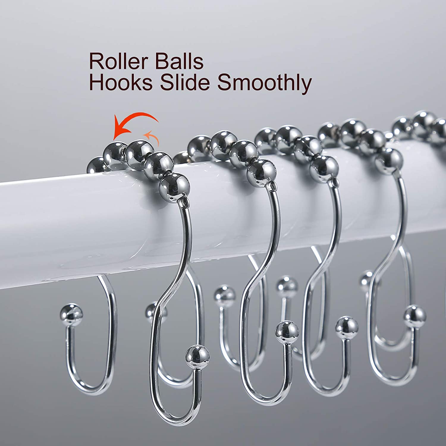 12pcs Shower Curtain Rings Stainless Steel Roller Rust-Resistant Balance Sliding Anti Double Shower Hooks for Bathroom