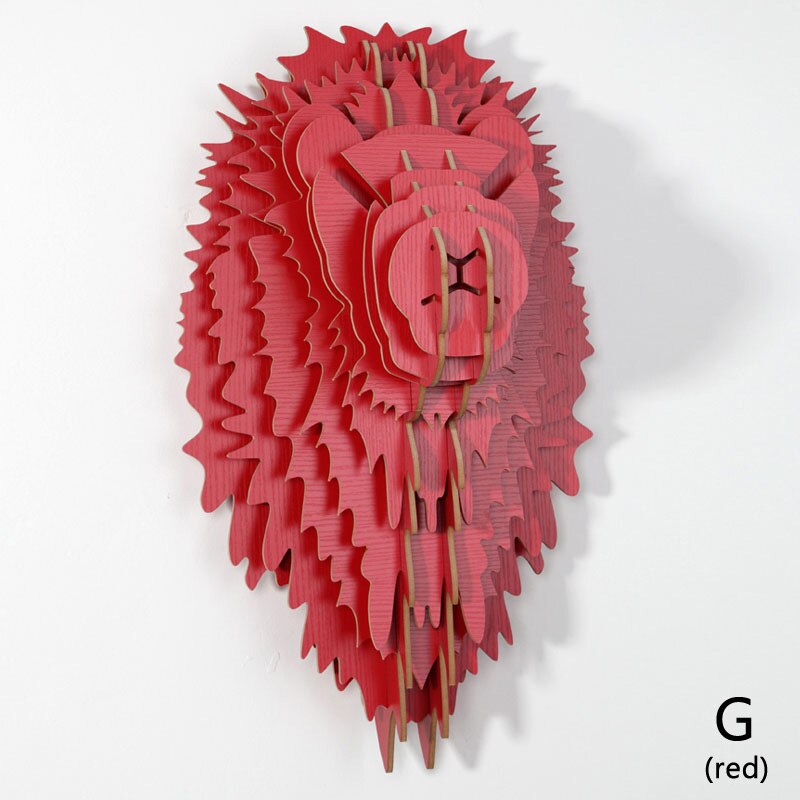 Nordic Stijl Woondecoratie Hout Leeuwenkop Muur Opknoping Voor Art Wanddecoratie Hout Dieren Hoofd Ambachten Voor Moderne Thuis Decor: G Red