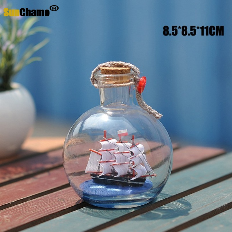 Mini barco pirata de navegación para decoración del hogar, botella pequeña de corcho de madera, vidrio, abalorio, frasco de deseos, de San Valentín