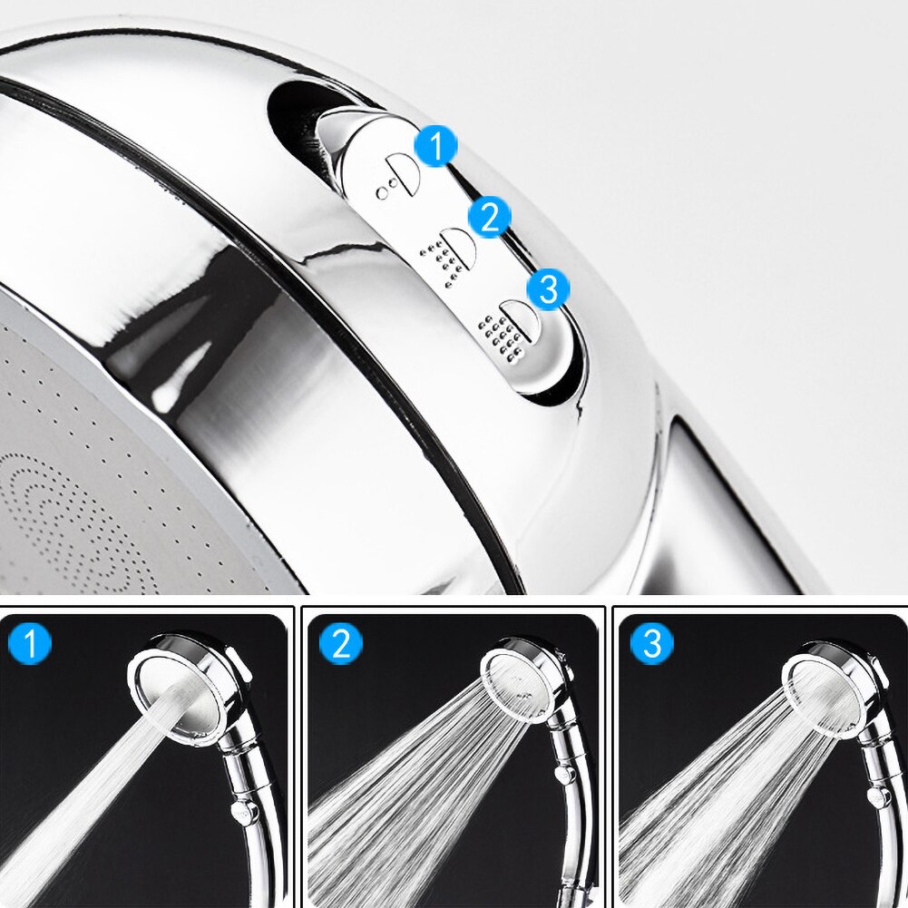 Druk Spary Hoge Handheld Chrome 3 Douchekop Instelling Met On/Off Pauze Schakelaar Waterbesparende Verstelbare