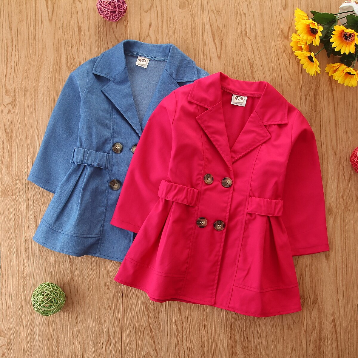 Meisje Mode Knop Revers Jas Baby Kinderkleding Windjack Herfst Winter Dikke Warme Kleding Kid 'S Medium Lange Jas