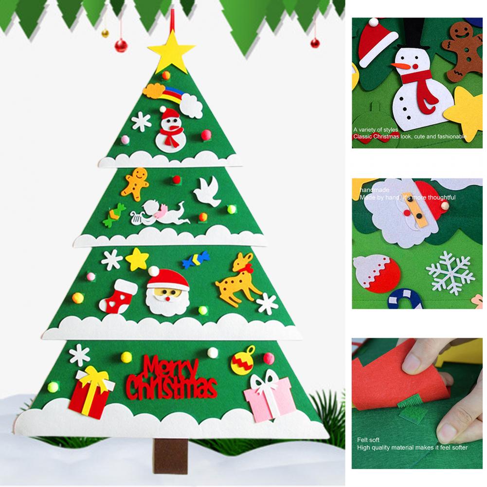 1 Set Felt Christmas Tree with Decoration Accessories Easy to Stick Detachable DIY Felt Christmas Tree Set for Kids Xmas