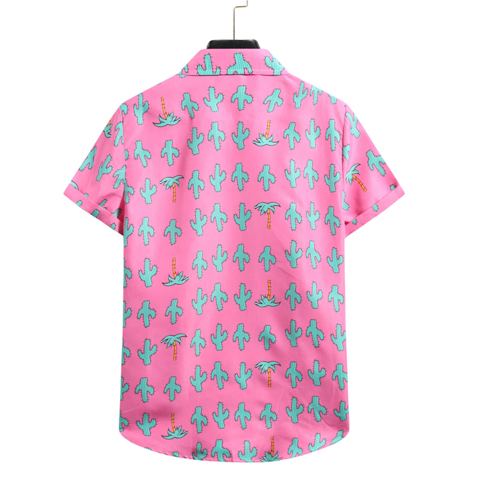 Mens Cactus Printing Flower Shirt Turn Down Collar Short Sleeve Loose Casual Shirt Mens Summer Hawaiian Shirts Beach Tops