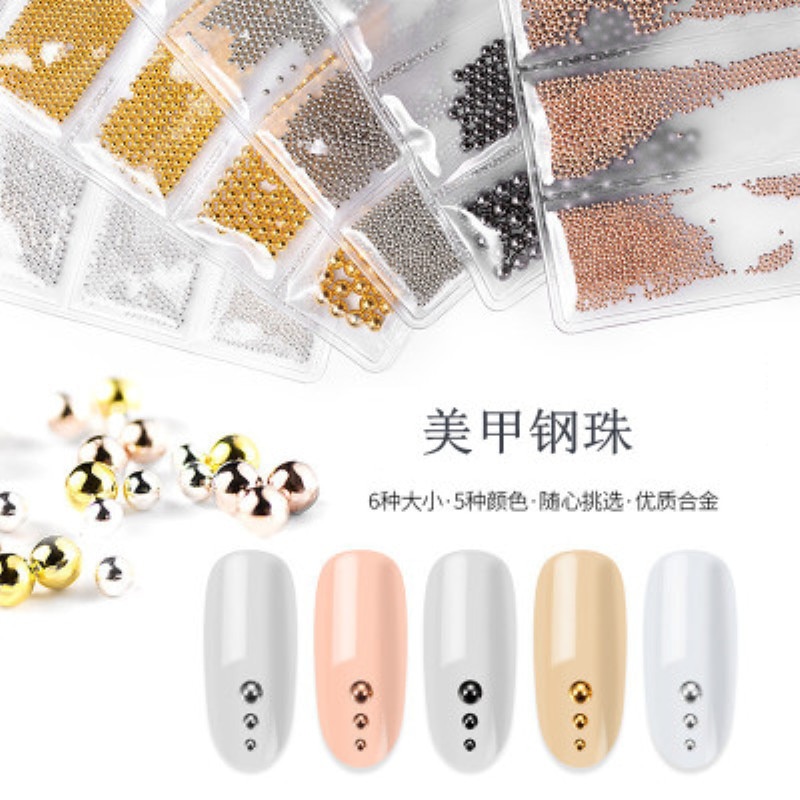 Cuentas de acero para uñas, caviar, 6 rejillas, decoración de uñas, joyería mixta, 6 colorsmicros, abalorios para arte de uñas (Caviar de uñas)