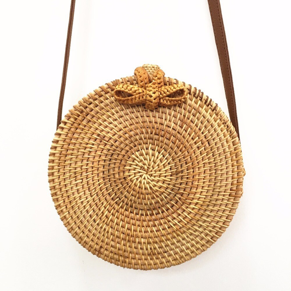 Round Straw Bags Women Summer Rattan Bag Handmade Woven Beach Crossbody Bag Circle Bohemia Handbag