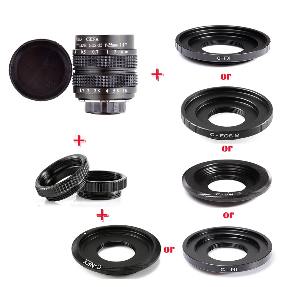Fujian – objectif CCTV 35mm f/1.7 APS-C + bague d&#39;adaptation + 2 anneaux Macro pour NEX FX M4/3 NIKON1 EOSM caméra sans miroir
