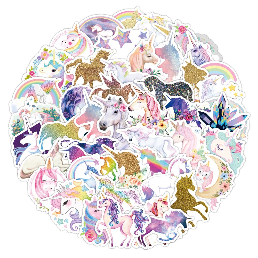 30/50Pcs Glitter Eenhoorn Sticker Waterdichte Bagage Laptop Scooter Koelkast Water Cup Sticker