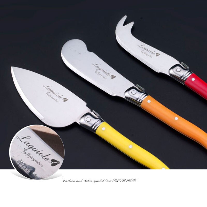 Laguiole stil 3- stykke osteknive spreder m/ flerfarvede håndtag syltetøjssmør kniv sæt i trækasse  lg06