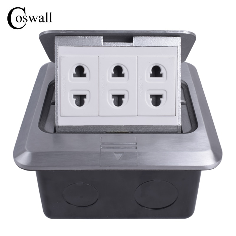 Coswall alt aluminium sølv panel universal 2 hul  + 2 hul  + 2 hul pop up gulv stikkontakt stikkontakt