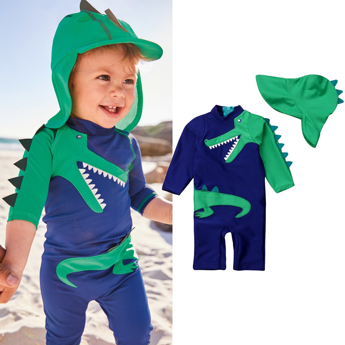 2Pcs Dinosaurus Badpak Peuter Baby Kids Jongen Dinosaurus Badmode Surfen Beachwear Zon Bescherming Kinderen Badpak