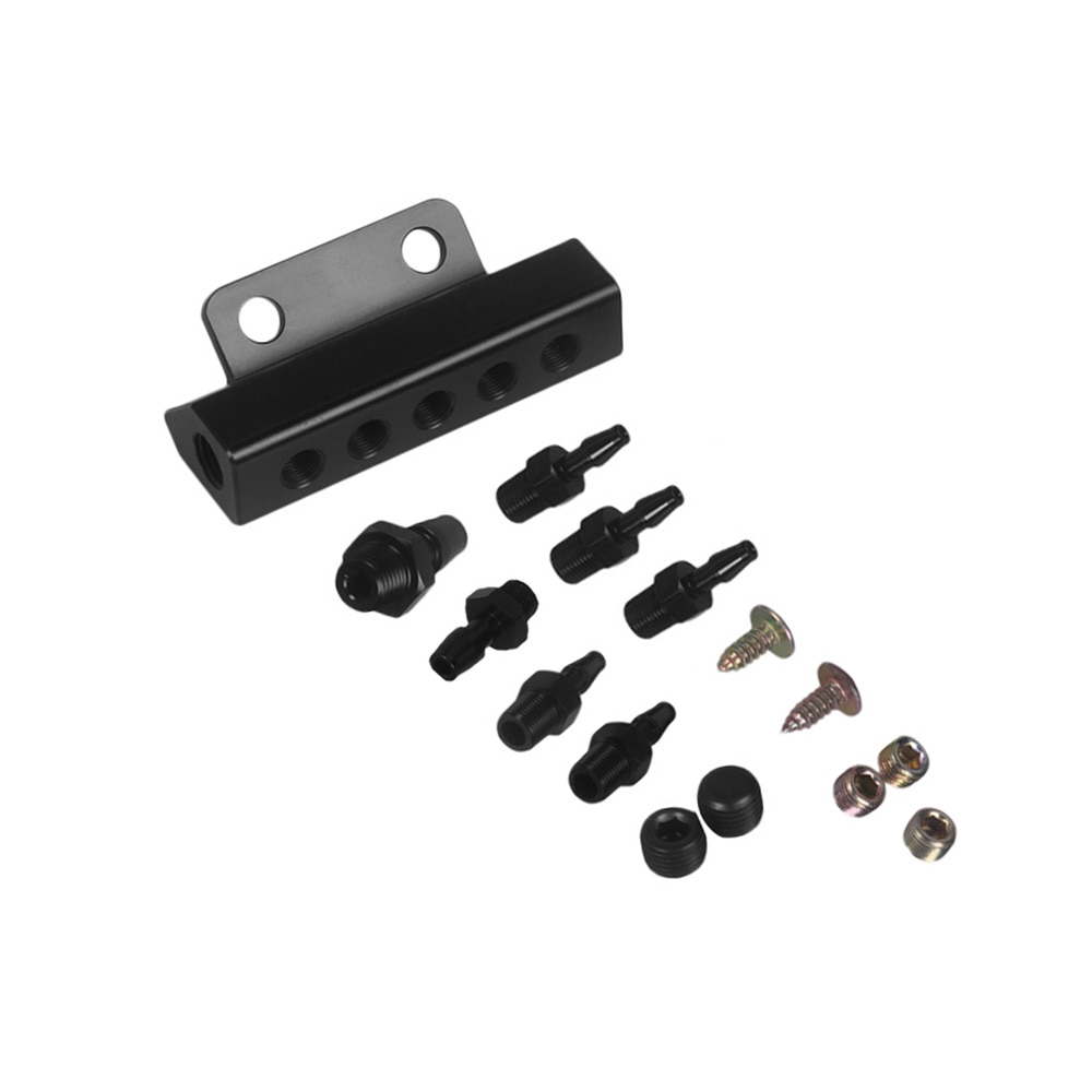 Vacuum Intake Manifold 6 Port 1/8 NPT Universal Aluminum Turbo Boost Block Intake Manifold Black