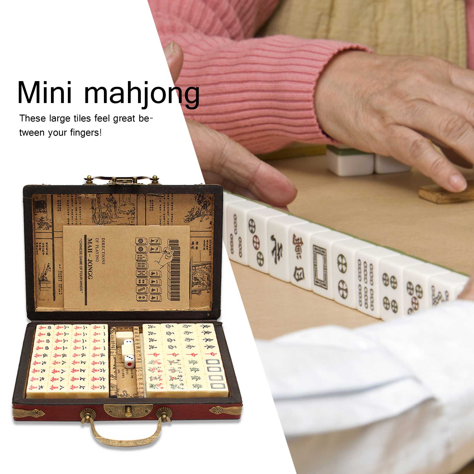 Draagbare Mahjong Chinese 144 Tegels Mah-Jong Set Met Lederen Doos