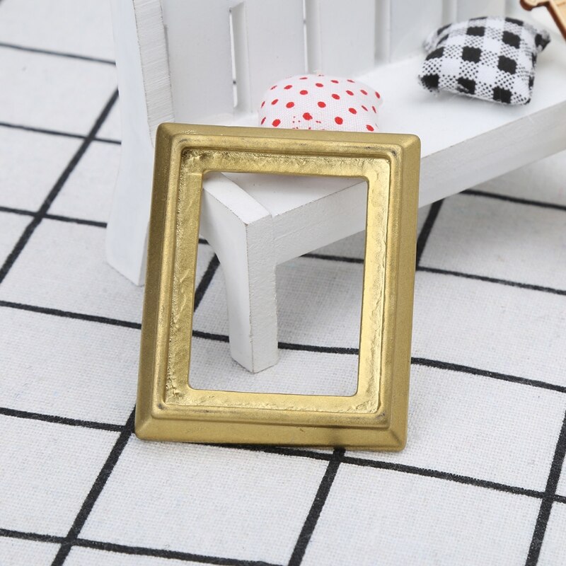OOTDTY Speelgoed 1:12 Gouden Frame Fotolijst Accessoires voor Meubels Miniatuur Spiegel met Gouden Frame