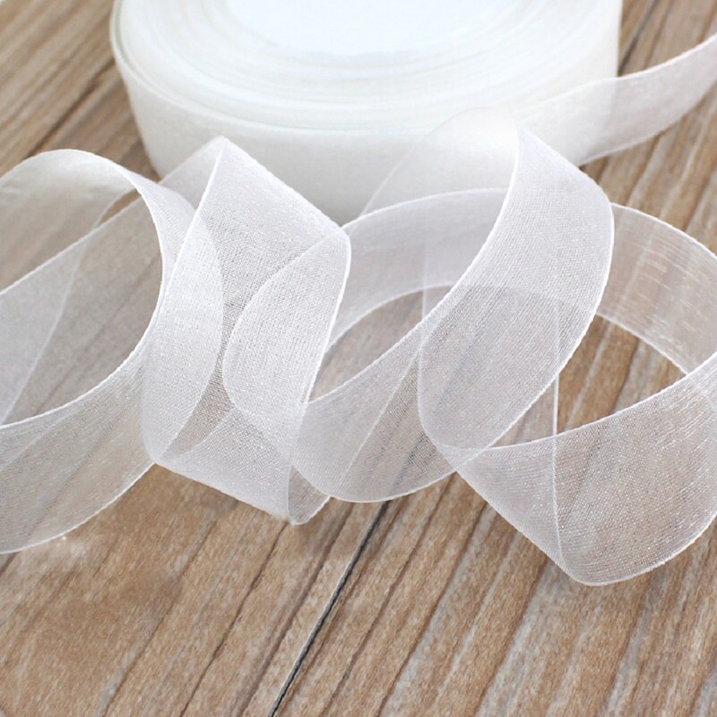 Cinta de organza blanca para envolver , cintas decorativas, (12/15/20/25/40/50mm), 50 yardas/rollo