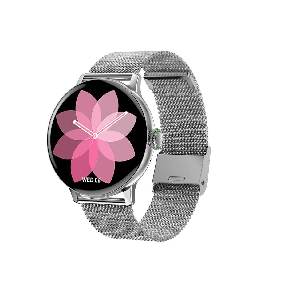 Smartwatch für damen , dt2 1.19 zoll-runddisplay, bluetooth-anruffunktion, herzfrequenzmesser, fitness-tracker für android und ios: Silberner metallgürtel