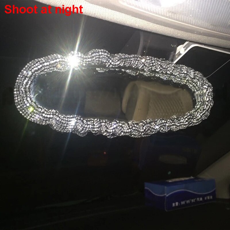 Bling Crystal Auto Achteruitkijkspiegel Cover Interieur Accessoires Universele Diamant Strass Auto Spiegel Decoratie: sliver