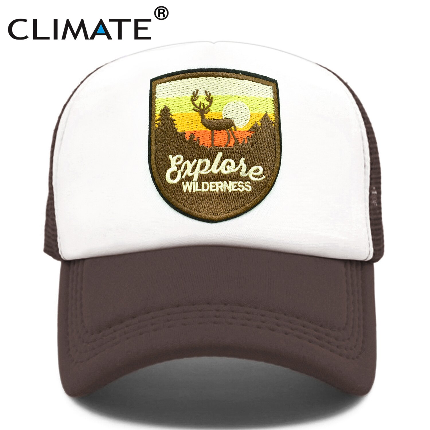 CLIMATE Explore Trucker Cap Wilderness wildlife Camouflage Cap for Outdoor Exploration Baseball Cap Summer Cool Mesh Caps: Coffee / Adult 55to58cm Head