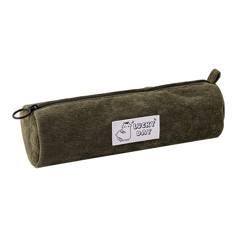 Korean School Pencil Case Kawaii Pen Case for Girls Boys Corduroy Zipper Pencilcase Stationery Cute School Office Supplies: green