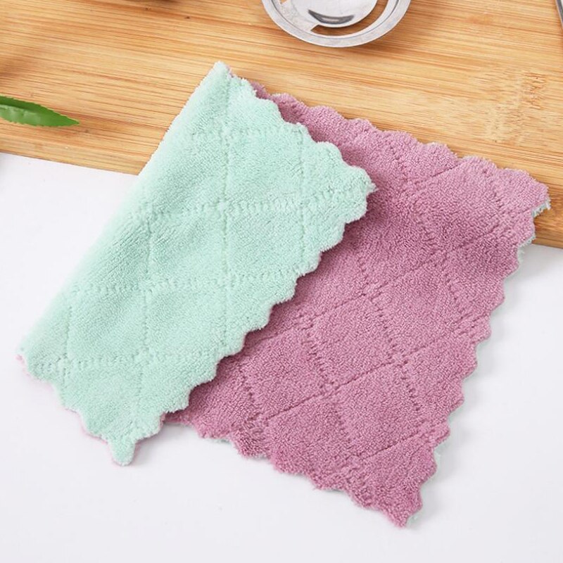 5 uds paño de cocina de microfibra de agua superabsorbente, vajilla de Eficiencia Alta, toalla de limpieza para el hogar, utensilios de cocina: Purple green / 16cm x 27cm