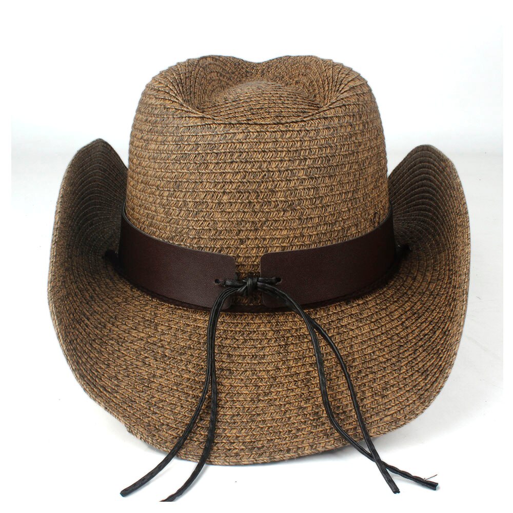 Sombrero de paja de vaquero occidental para Hombre y mujer, Sombrero de ala ancha para exteriores, color negro, para verano,