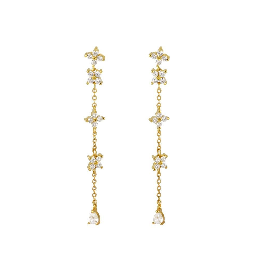 TIANDE-pendientes colgantes de cadena larga para mujer, Color dorado, Piercing de circonita, flor, joyería de 2023