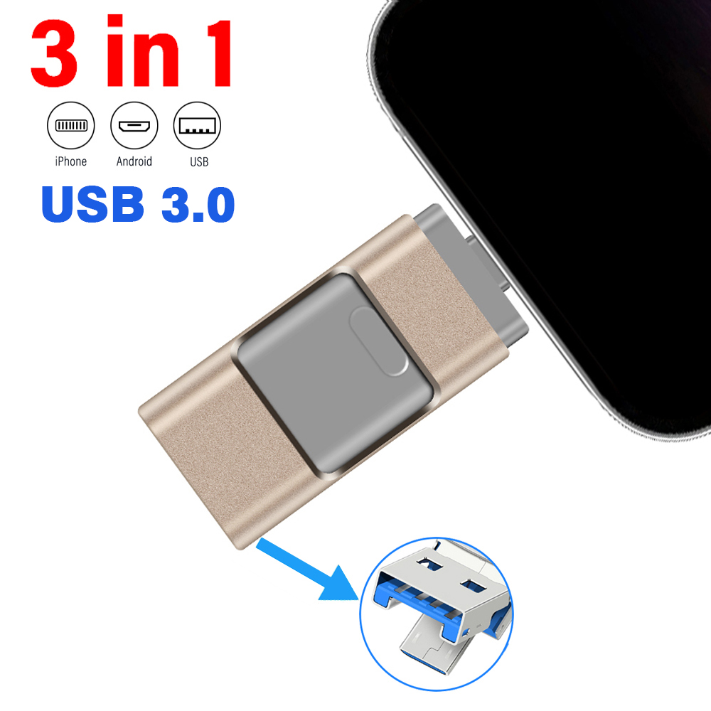 För iphone usb-minne 2tb 1tb usb 3.0 pendrive 3 i 1 mirco usb 3.0 512g 256gb 128/64/32gb minne usb-nyckel mfi-minne: Guld- / 8gb