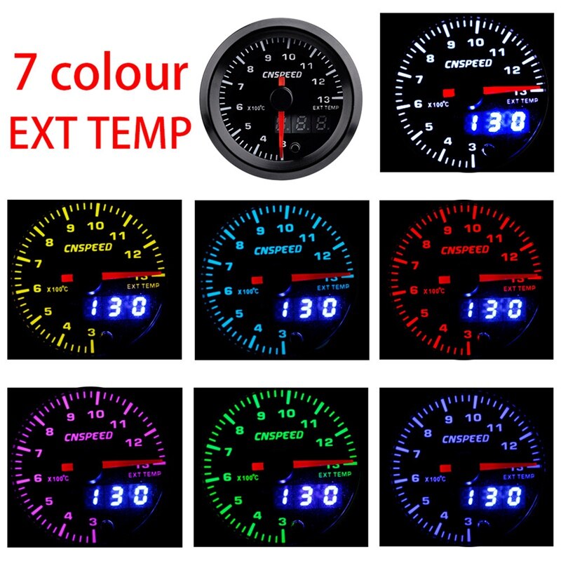 12V 52Mm/2 "7 Kleuren Led Auto Uitlaat Gas Ext Temp Gauge Universal Lcd Dual Display temperatuur Uitlaat Meter