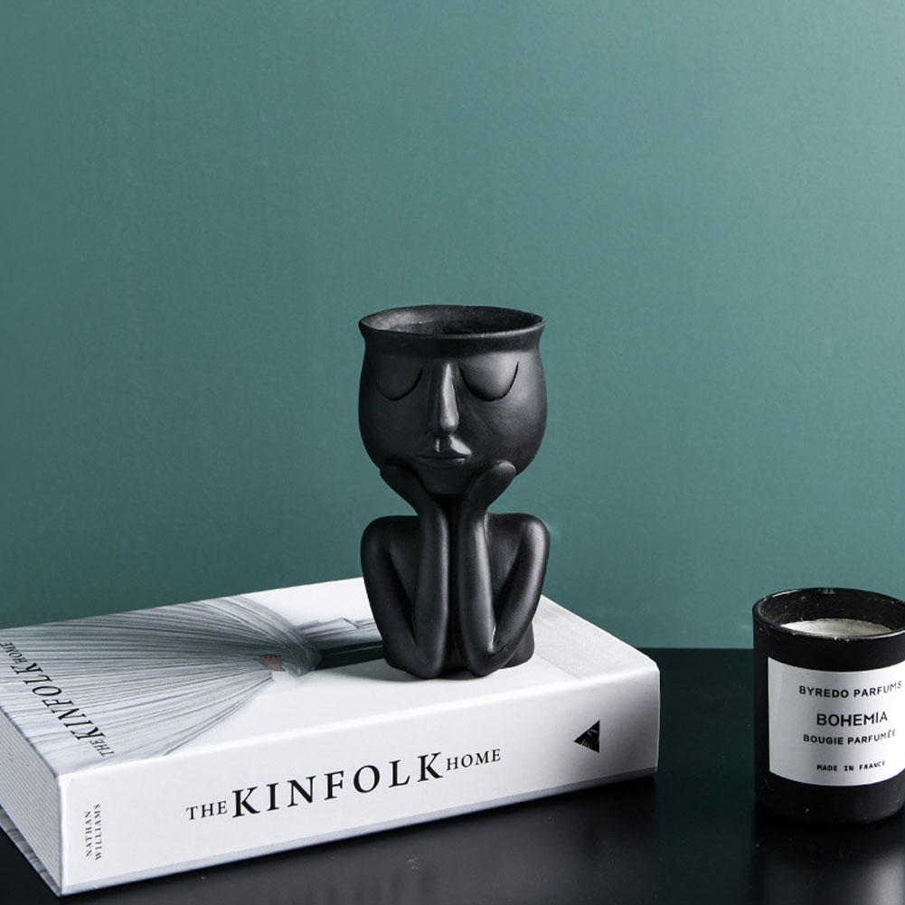 Vase nordique minimaliste en céramique, en forme de tête, noir, jaune, pour visage humain, pièce d'exposition créative, Vase décoratif: A