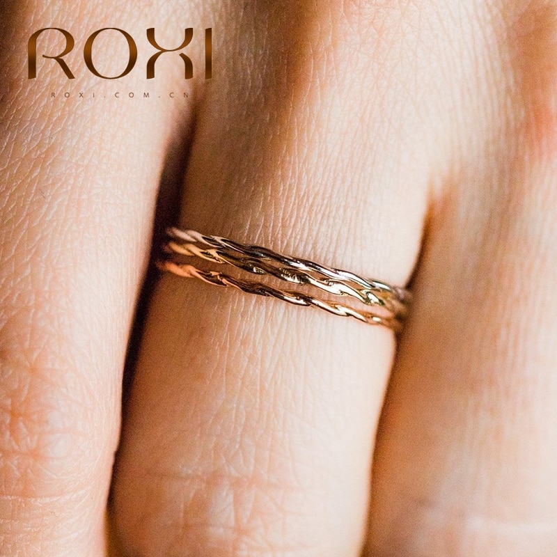 Roxi moda tecido torção anéis para as mulheres minimalismo anillos anel de casamento 925 prata esterlina bague redondo prata 925 jóias