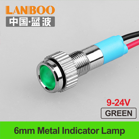 12V 24V 220V with wire red green blue yellow white indicator lamp single lights manufacture for 6mm LED indicator light: 6mm-GREEN-(9-24V)