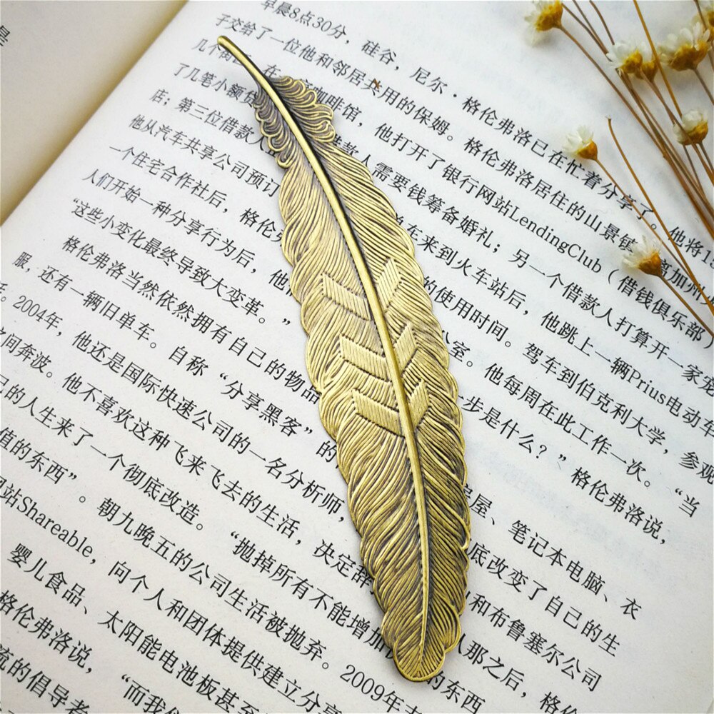 1PC retrò Vintage ▾ Segnalibro Disegno Di Piuma Creativo Segnalibri in Metallo Promozionale del Regalo Della Cancelleria Pellicola Libro di marchio: g
