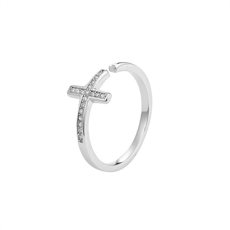 Romantische Valentijnsdag 925 Sterling Zilveren Kruis Vinger Ringen Voor Vrouwen Verstelbare Classic Ringen Vrouwelijke Mode-sieraden: Silver