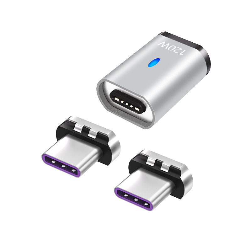 Magnetischer USB-C-Adapter, 120 W, schnelles Aufladen, 480 MB, Magnetkonverter für iPad, MacBook Pro, Oberfläche 7, Huawei, MI, OPPO-Schalteranschluss: green