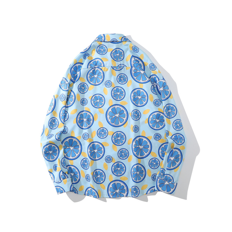 Blusa holgada informal de manga larga con estampado de hojas de limón para verano, camisa holgada con botones estilo Hip Hop para mujer,
