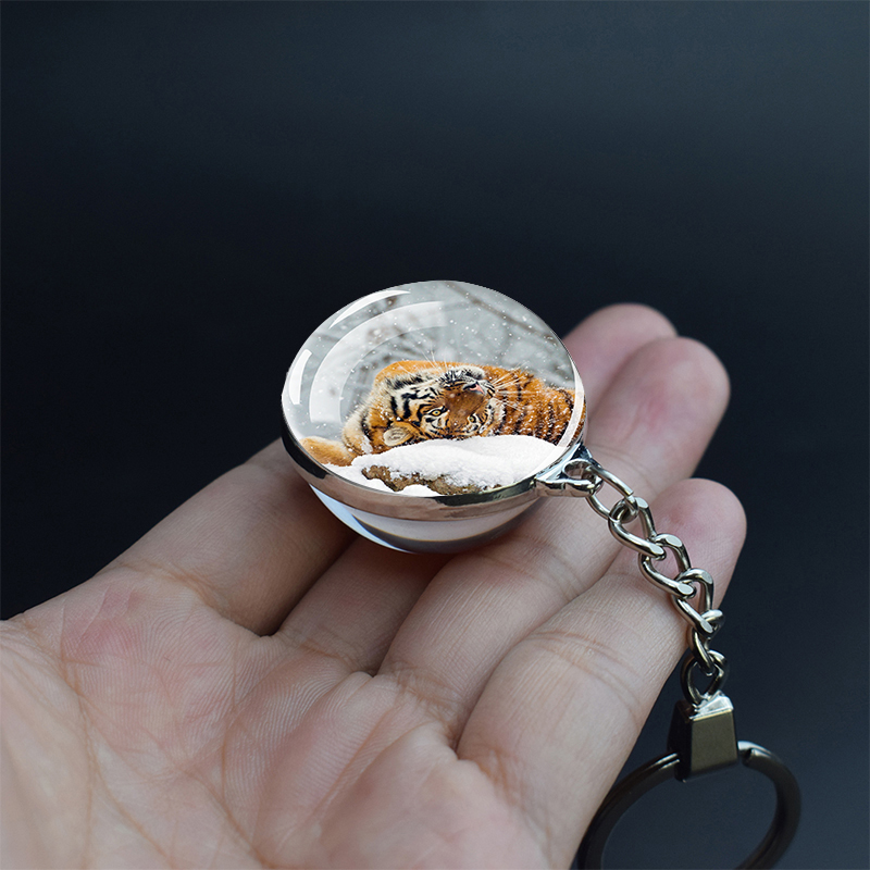 Tiger Picture Keychain Crystal Ball Jewelry Year of The Tiger Year Glass Ball Jewelry 35MM Keychain Year for Family: 2