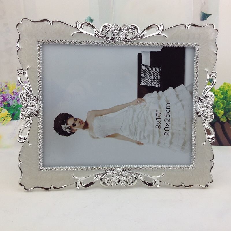 Exquisite Beige Flower Shape Photo Frame Wedding Desktop Decor Phicture Frame 1pcs 7inch Plastic Frames For Pictures portafotos