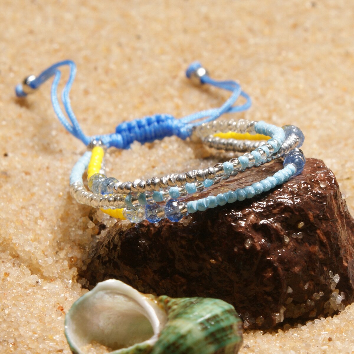 Simple Three Layers Multicolor Boho Handmade Tether Seeds Beaded Bracelets for Women Summer Beach Jewelry: style 4