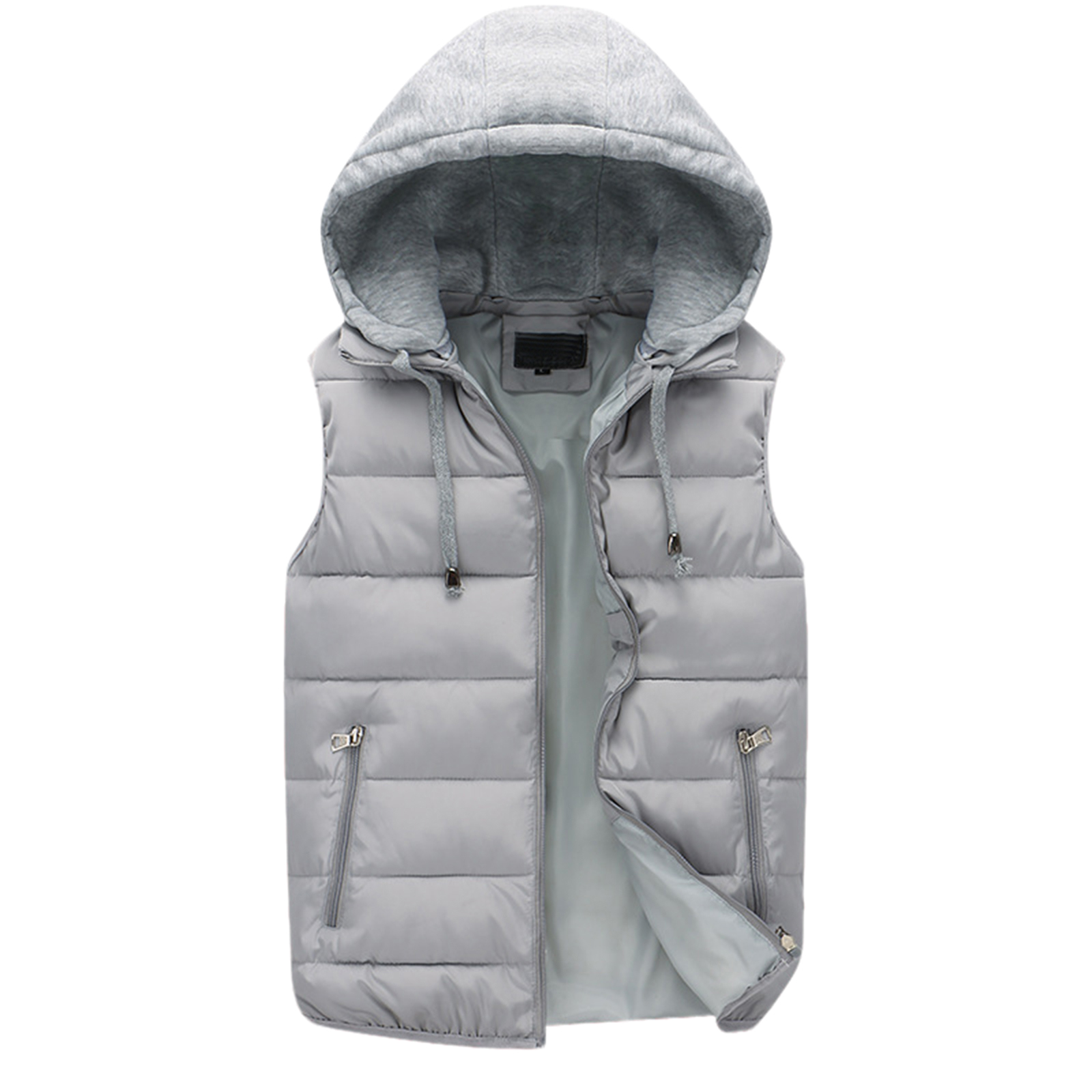 Cappotto da uomo invernale moda gilet casual semplice tinta unita con cappuccio mantiene caldo top cappotto leggero traspirante e accogliente termico maschile: L / Grigio