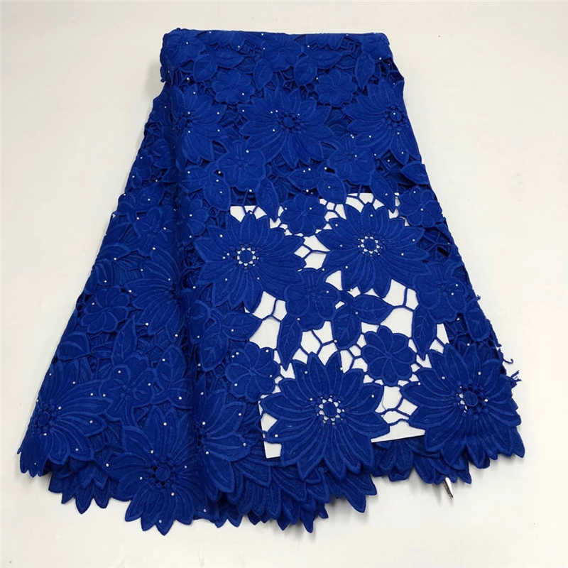 Tela de encaje guipur clásico para vestido de , cordoncillo bordado africano con piedras, color amarillo, NN819-K