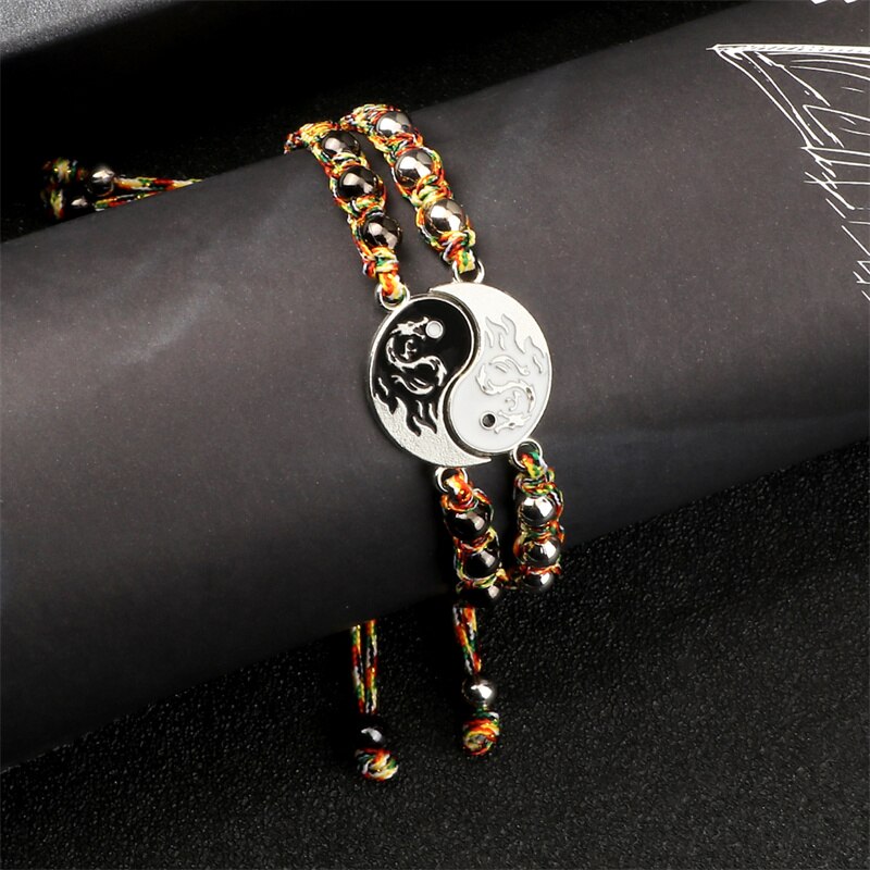 Draken Tai Chi Vlechtarmband Set - 2 Stuks - Yin Yang Koppel Armbanden