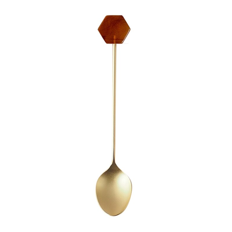 Stainless Steel Coffee Small Stirring Spoon Simple Acrylic Gold-plated Geometric Shape Dessert Spoon: C3