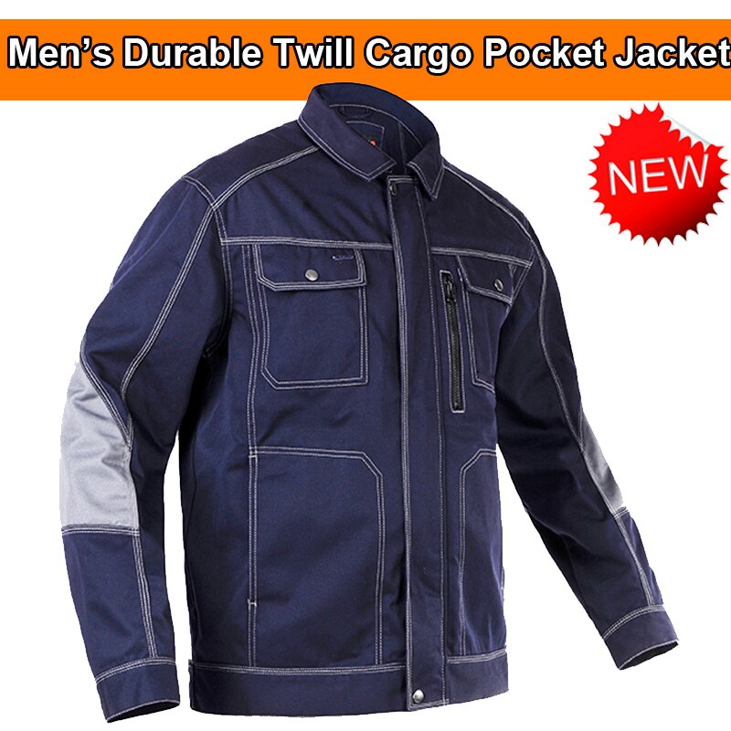 Bauskydd holdbar herre multi lomme mørkeblå arbejdsjakke arbejdstøj mekaniker byggejakke herre
